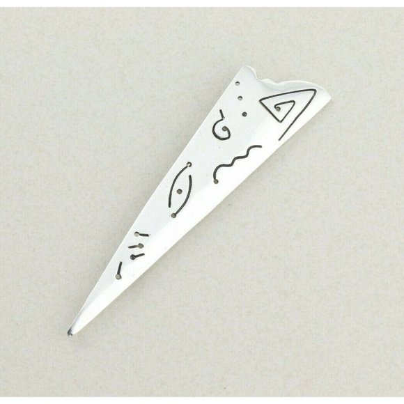 Sterling Silver Modernist Abstract Long Triangle Large Pin Brooch - Picture 4 of 5